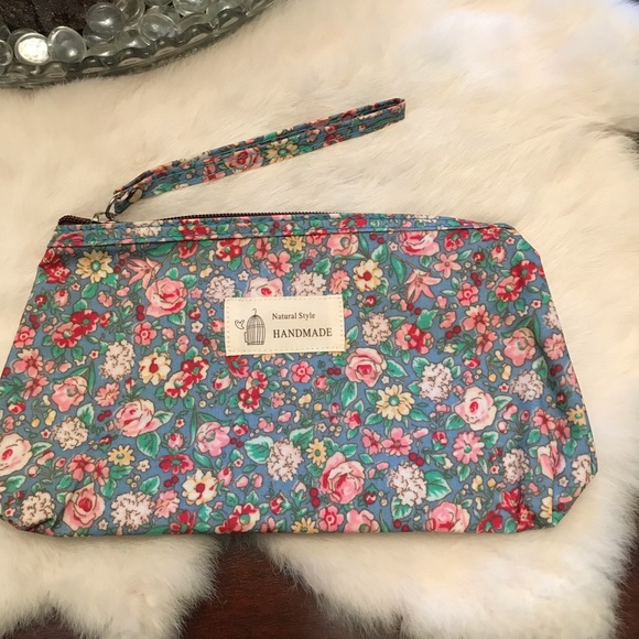 Private Label Handbags - Cosmetic bag with zipper top & wristlet strap